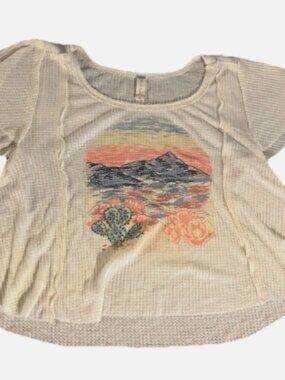 Altar’d State Waffle Knit Graphic Tee Cream Desert Cactus Top L
